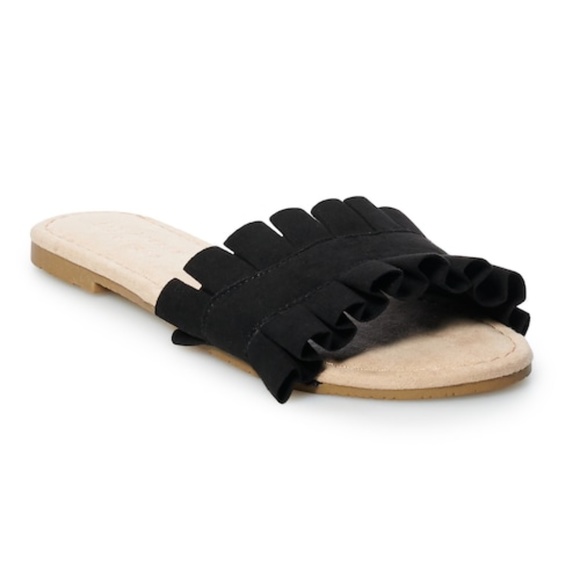 LC Lauren Conrad Shoes - LC LAUREN CONRAD Sandals Slides Ruffle Bohemian Summer Black Sizes S L